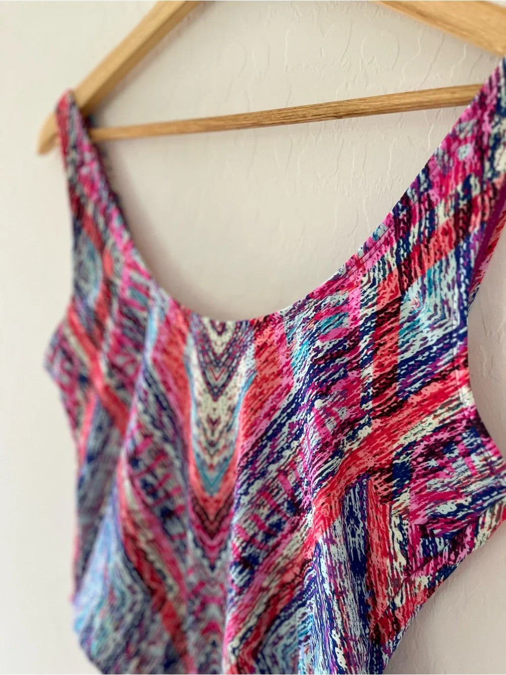 Vanilla/Beach Pink, Blue & Teal 90s Inspired Patterned One-Piece Swimsuit - Picture 2 of 7